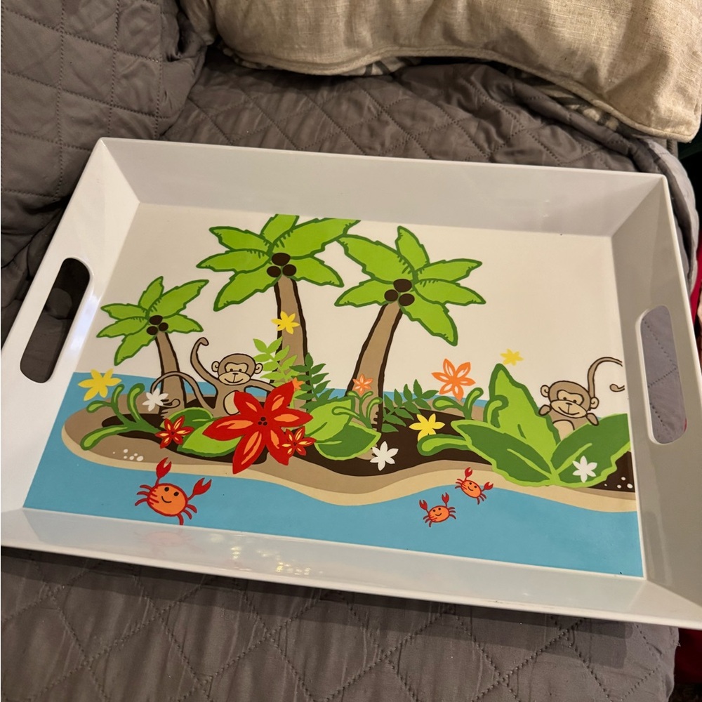Tropical Themed Serving Tray with Monkeys and Crabs